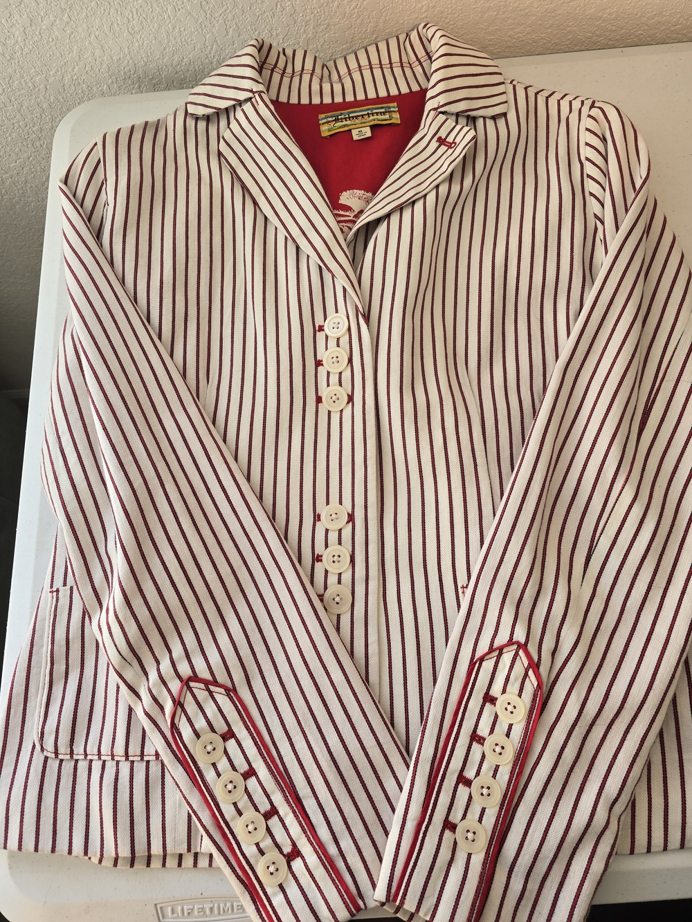 Women’s Red & White Striped Blazer By Libertine In Very Good Condition Size XL